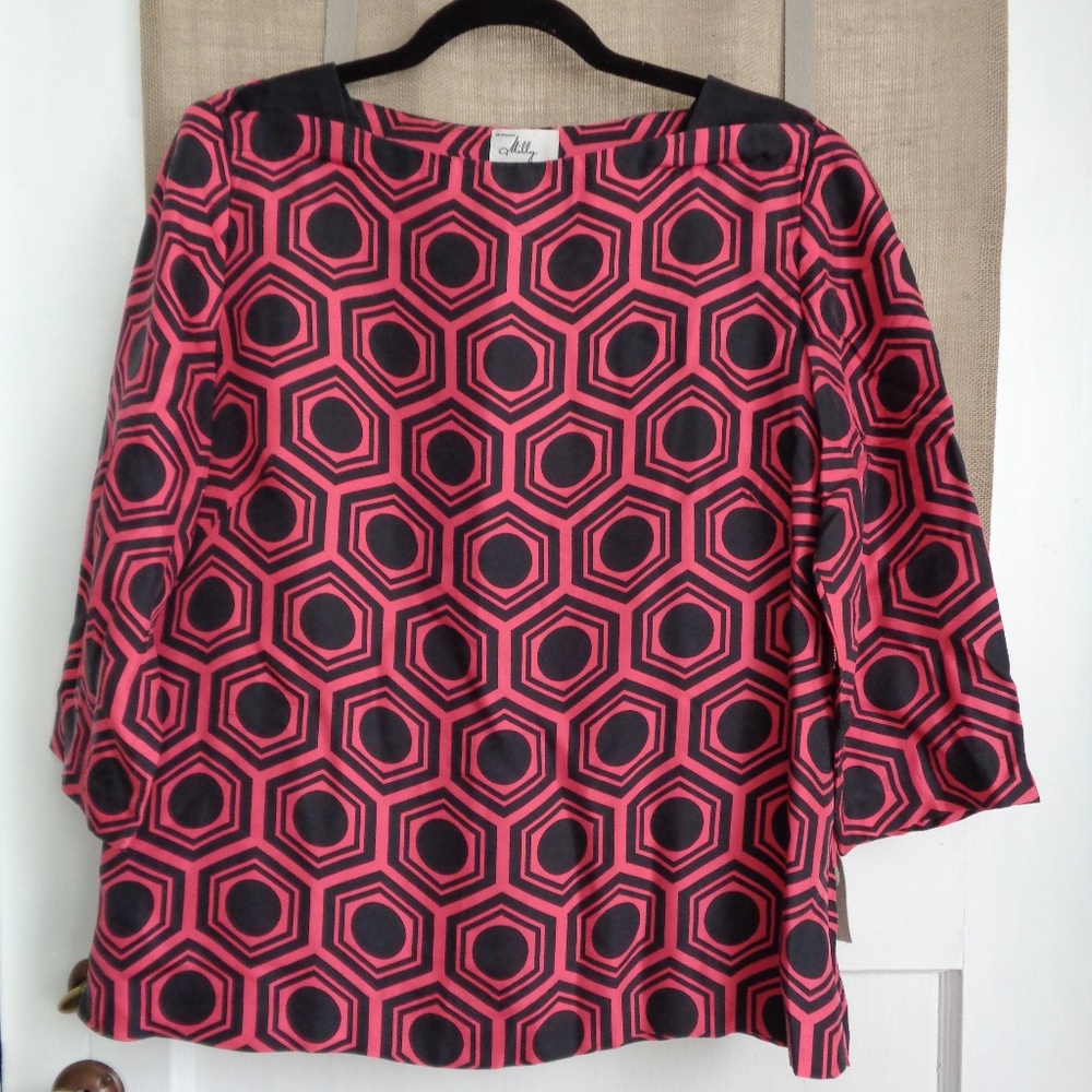 Milly Silk Top - 3/4 sleeve geometric print